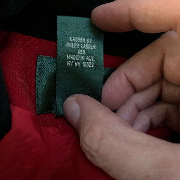 Lauren Ralph Lauren Red Wool Black Velvet Cropped Shoulder Pad Blazer Jacket - Picture 12 of 13